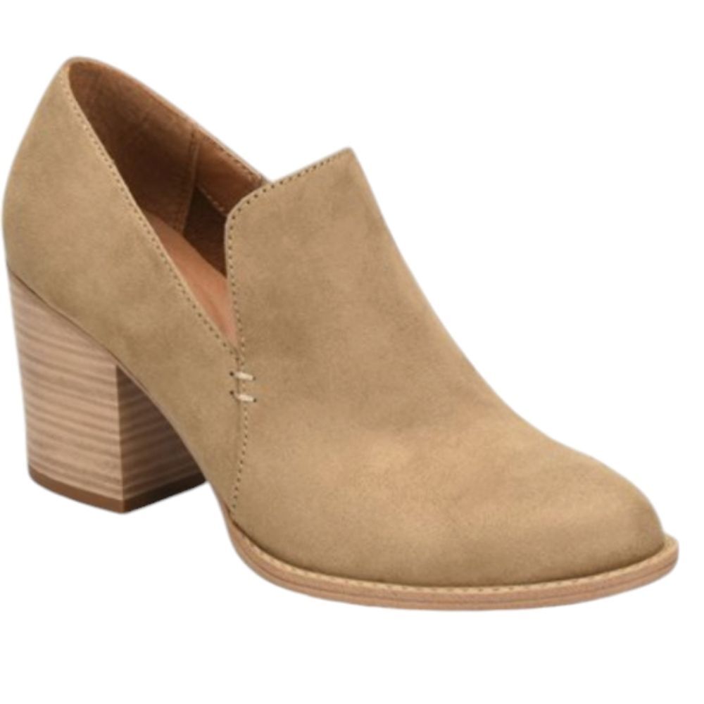 Sofft Shoes Sascha Suede Slip On Ankle Boots Block Heel Taupe Tan Cottage Boho 7